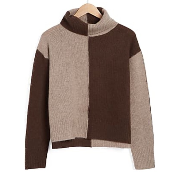 NWT Magaschoni Brown Colorblock Turtleneck Cashmere Sweater